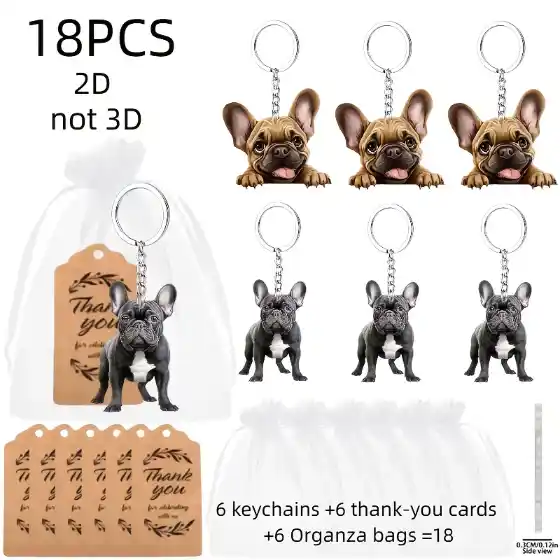 2d Adorable French Bulldog Keychain 18pcs Acrylic Keyring Pack Party Gift Set Giveaways Bag Móc Treo Đeo Thoại, Standee, Móc Khoá In Theo Yêu Cầu, Chất Liệu Mica Dày 4mm, Kích Thước 5.5 Cm, Có In Test Mẫu