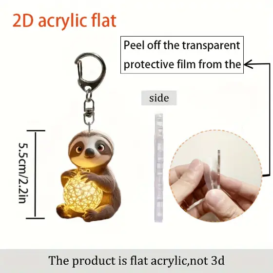 2d Adorable Sloth Keychain Car Pendant Acrylic Hanging Ornament Creative Accessories Charm Móc Treo Đeo Thoại, Standee, Móc Khoá In Theo Yêu Cầu, Chất Liệu Mica Dày 4mm, Kích Thước 5.5 Cm, Có In Test Mẫu