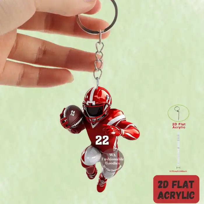 2d American Football Player Keychain Rugby Themed Pendant Flat Acrylic Ornament Hanging Móc Treo Đeo Thoại, Standee, Móc Khoá In Theo Yêu Cầu, Chất Liệu Mica Dày 4mm, Kích Thước 5.5 Cm, Có In Test Mẫu