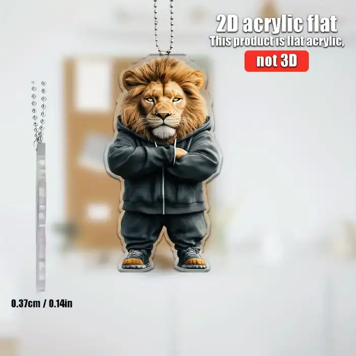 2d Angry Lion Hanging Keychain Ornament Backpack Accessories Acrylic Car Pendant Charm Móc Treo Đeo Thoại, Standee, Móc Khoá In Theo Yêu Cầu, Chất Liệu Mica Dày 4mm, Kích Thước 5.5 Cm, Có In Test Mẫu