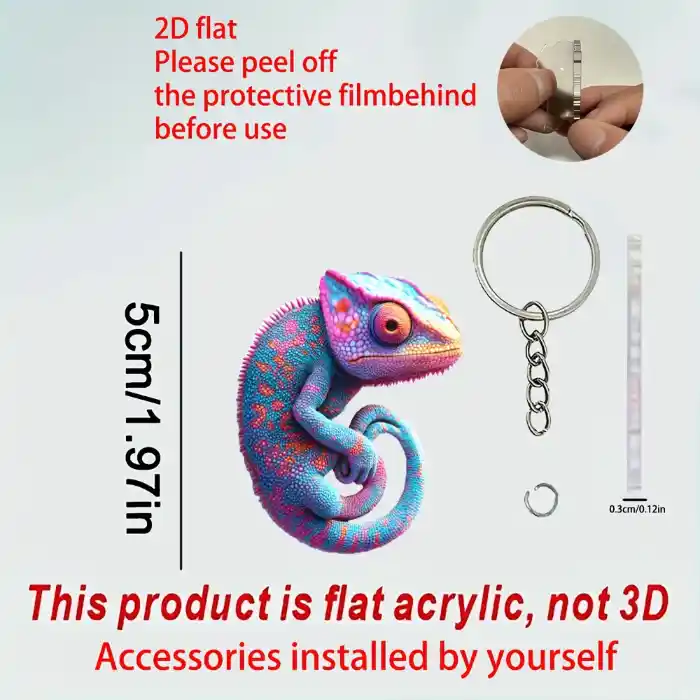 2d Beautiful Chameleon Keychain Creative Pendant Flat Acrylic Ornament Charms Hanging Móc Treo Đeo Thoại, Standee, Móc Khoá In Theo Yêu Cầu, Chất Liệu Mica Dày 4mm, Kích Thước 5.5 Cm, Có In Test Mẫu