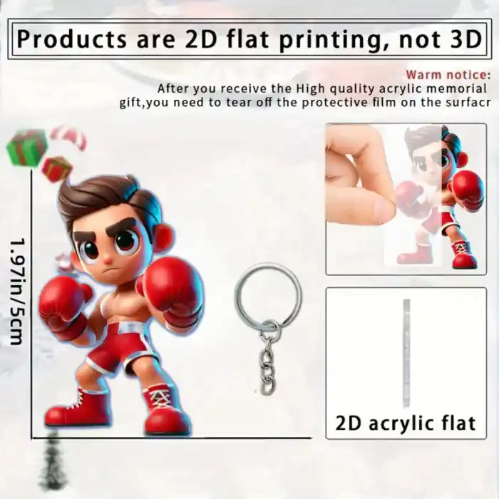 2d Boxing Boy Keychain Cartoon Pendant Boxing Themed Flat Acrylic Ornament Charmsfor Car Bags Móc Treo Đeo Thoại, Standee, Móc Khoá In Theo Yêu Cầu, Chất Liệu Mica Dày 4mm, Kích Thước 5.5 Cm, Có In Test Mẫu
