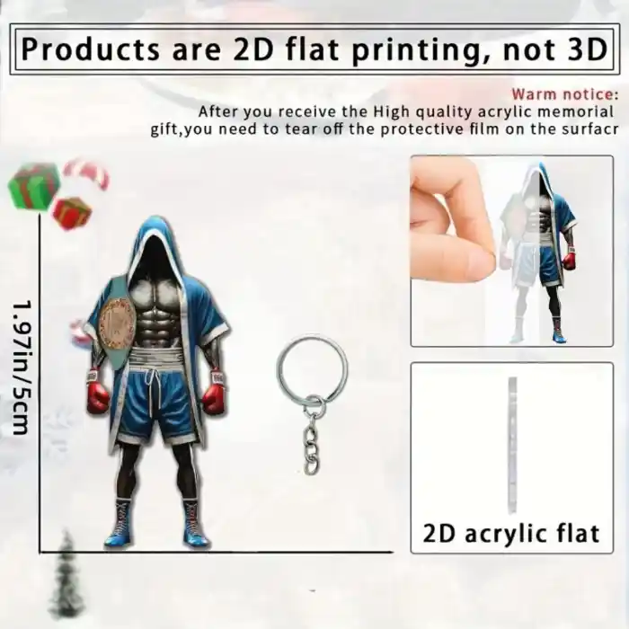 2d Boxing Champion Keychain Sports Themed Pendant Flat Acrylic Ornament Charms Hanging Móc Treo Đeo Thoại, Standee, Móc Khoá In Theo Yêu Cầu, Chất Liệu Mica Dày 4mm, Kích Thước 5.5 Cm, Có In Test Mẫu