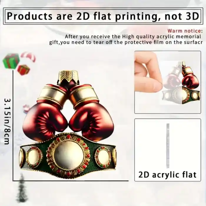 2d Boxing Keychain Glove & Champion Belt Pendant Sports Theme Flat Acrylic Ornament,hanging Móc Treo Đeo Thoại, Standee, Móc Khoá In Theo Yêu Cầu, Chất Liệu Mica Dày 4mm, Kích Thước 5.5 Cm, Có In Test Mẫu