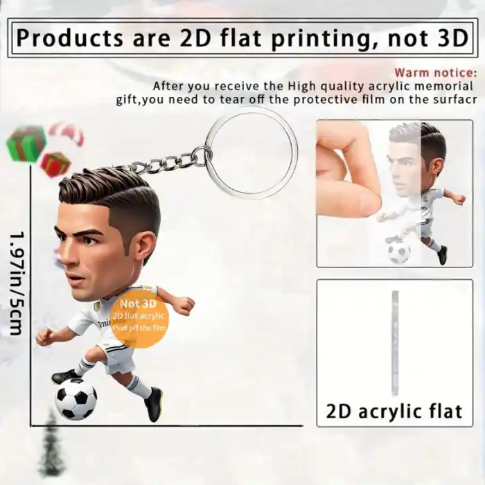 2d C Ronaldo Keychain Soccer Star Pendant Fc Football Player Flat Acrylic Ornament Charms Móc Treo Đeo Thoại, Standee, Móc Khoá In Theo Yêu Cầu, Chất Liệu Mica Dày 4mm, Kích Thước 5.5 Cm, Có In Test Mẫu