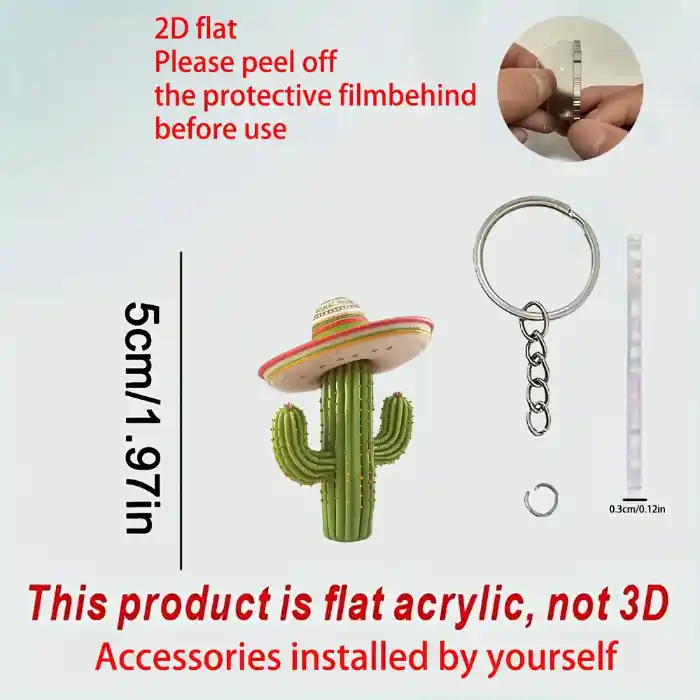 2d Cactus Keychain Acrylic Pendant Flat Hanging Charm For Backpacks Car Keys House Decor Móc Treo Đeo Thoại, Standee, Móc Khoá In Theo Yêu Cầu, Chất Liệu Mica Dày 4mm, Kích Thước 5.5 Cm, Có In Test Mẫu