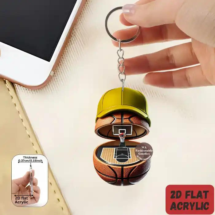 2d Cap Basketball Theme Keychain Acrylic 1/5pcs Options Hanging Ornament Car Pendant Backpack Móc Treo Đeo Thoại, Standee, Móc Khoá In Theo Yêu Cầu, Chất Liệu Mica Dày 4mm, Kích Thước 5.5 Cm, Có In Test Mẫu