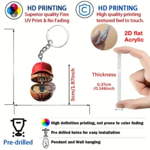 2d Cap Basketball Theme Keychain Acrylic 1/5pcs Options Hanging Ornament Car Pendant Backpack Móc Treo Đeo Thoại, Standee, Móc Khoá In Theo Yêu Cầu, Chất Liệu Mica Dày 4mm, Kích Thước 5.5 Cm, Có In Test Mẫu