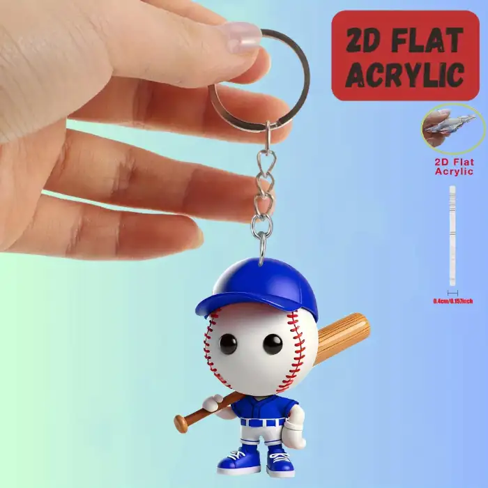 2d Cartoon Baseball Kid Keychain Sports Fans Flat Pendant Acrylic Ornament Charms Hanging Móc Treo Đeo Thoại, Standee, Móc Khoá In Theo Yêu Cầu, Chất Liệu Mica Dày 4mm, Kích Thước 5.5 Cm, Có In Test Mẫu
