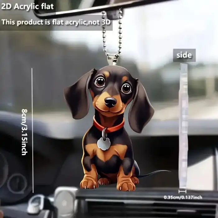 2d Cartoon Dachshund Pendant Charm Cute Dog Keychain Flat Acrylic Puppy Ornament For Car Móc Treo Đeo Thoại, Standee, Móc Khoá In Theo Yêu Cầu, Chất Liệu Mica Dày 4mm, Kích Thước 5.5 Cm, Có In Test Mẫu