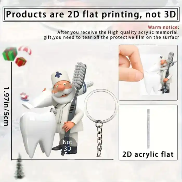 2d Cartoon Dentist Keychain Cute Dental Theme Pendant Flat Acrylic Ornament Charms Hanging Móc Treo Đeo Thoại, Standee, Móc Khoá In Theo Yêu Cầu, Chất Liệu Mica Dày 4mm, Kích Thước 5.5 Cm, Có In Test Mẫu