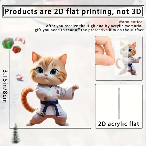2d Cartoon Judo Kitten Keychain Cute Dressed Cat Pendant Unique Flat Acrylic Hanging Móc Treo Đeo Thoại, Standee, Móc Khoá In Theo Yêu Cầu, Chất Liệu Mica Dày 4mm, Kích Thước 5.5 Cm, Có In Test Mẫu