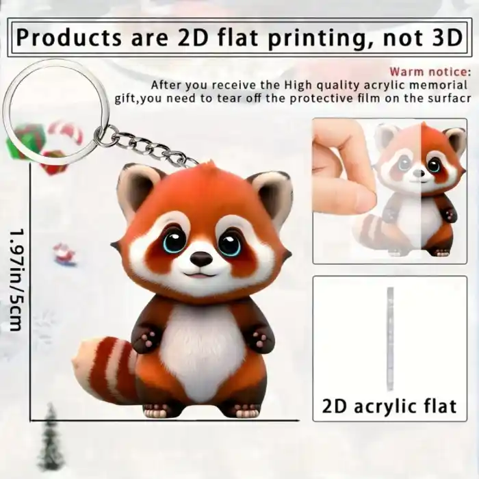 2d Cartoon Red Panda Keychain Animal Themed Flat Acrylic Pendant Ornament Charms Hanging Móc Treo Đeo Thoại, Standee, Móc Khoá In Theo Yêu Cầu, Chất Liệu Mica Dày 4mm, Kích Thước 5.5 Cm, Có In Test Mẫu