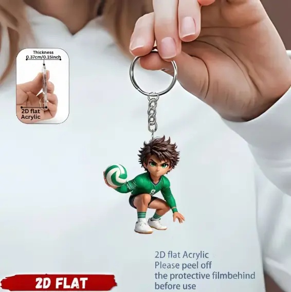 2d Cartoon Volleyball Girl Keychain Sporty Themed Pendant Flat Acrylic Ornament Móc Treo Đeo Thoại, Standee, Móc Khoá In Theo Yêu Cầu, Chất Liệu Mica Dày 4mm, Kích Thước 5.5 Cm, Có In Test Mẫu