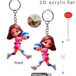 2d Cartoon Volleyball Girl Keychain Sporty Themed Pendant Flat Acrylic Ornament Móc Treo Đeo Thoại, Standee, Móc Khoá In Theo Yêu Cầu, Chất Liệu Mica Dày 4mm, Kích Thước 5.5 Cm, Có In Test Mẫu