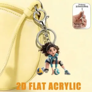 2d Cartoon Volleyball Girl Keychain Sporty Themed Pendant Flat Acrylic Ornament Móc Treo Đeo Thoại, Standee, Móc Khoá In Theo Yêu Cầu, Chất Liệu Mica Dày 4mm, Kích Thước 5.5 Cm, Có In Test Mẫu