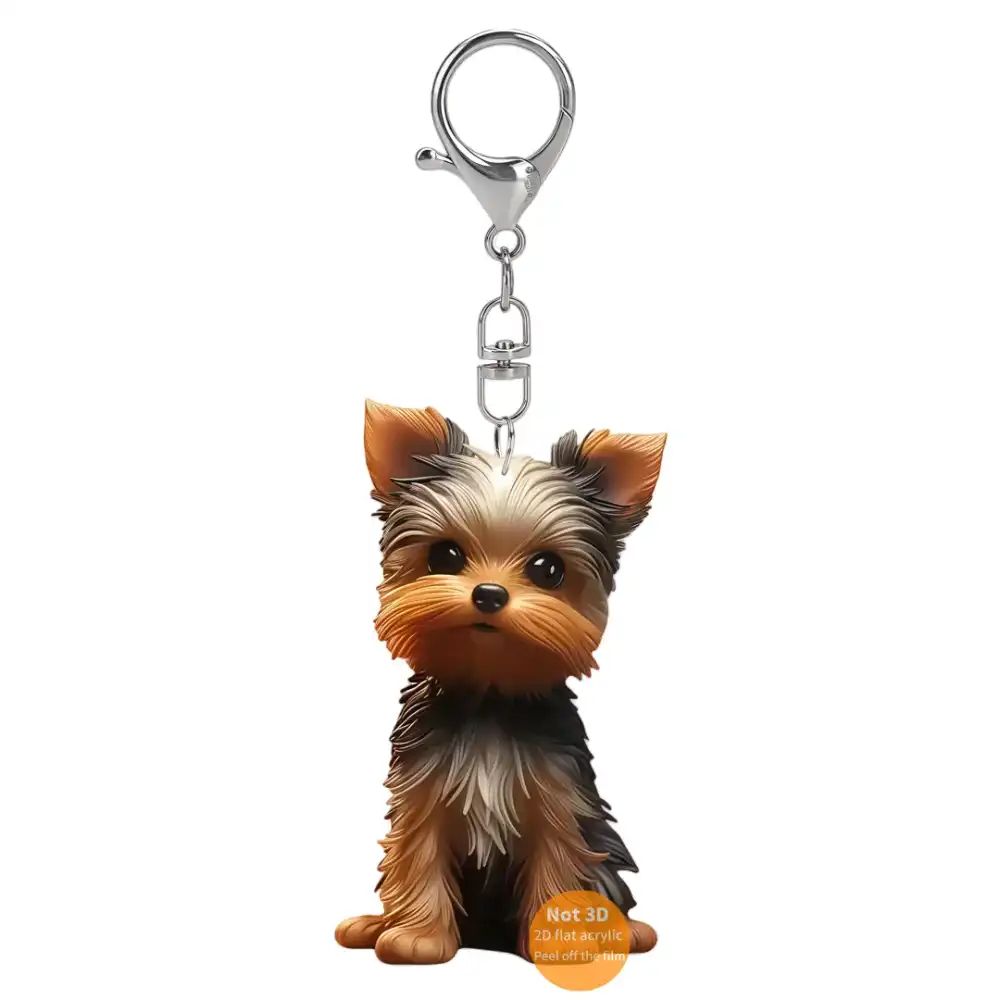 2d Cartoon Yorkie Dog Keychain Cute York Puppy Pendant Flat Acrylic Ornament Charm Hanging Móc Treo Đeo Thoại, Standee, Móc Khoá In Theo Yêu Cầu, Chất Liệu Mica Dày 4mm, Kích Thước 5.5 Cm, Có In Test Mẫu