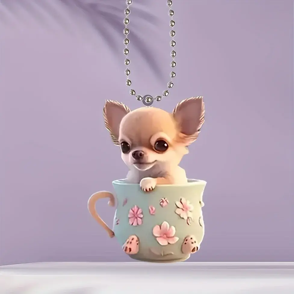 2d Chic Chihuahua Keychain Puppy Pendant Ornament Acrylic Charm For Christmas Backpack Bag Móc Treo Đeo Thoại, Standee, Móc Khoá In Theo Yêu Cầu, Chất Liệu Mica Dày 4mm, Kích Thước 5.5 Cm, Có In Test Mẫu