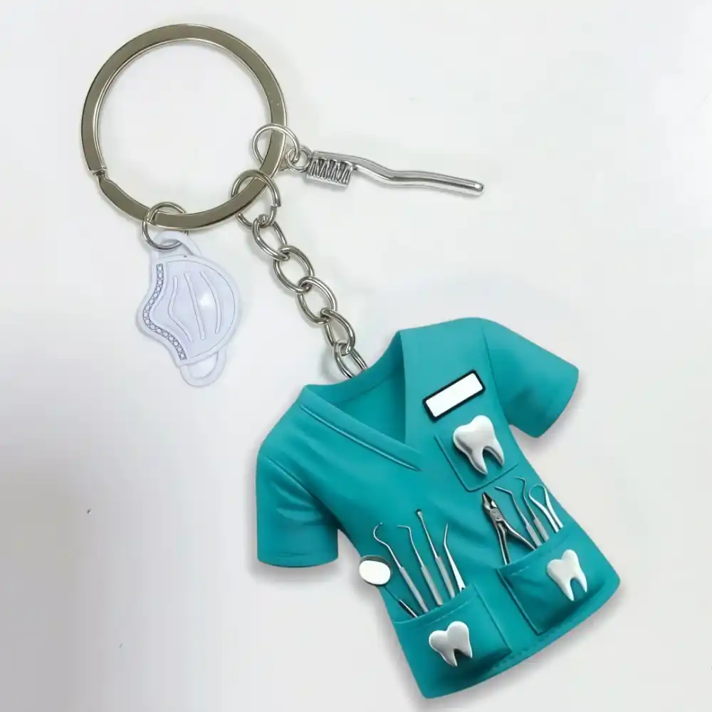 2d Chic Dentist Costume Keychain Doctor Themed Pendant Flat Acrylic Ornament Charm Hanging Móc Treo Đeo Thoại, Standee, Móc Khoá In Theo Yêu Cầu, Chất Liệu Mica Dày 4mm, Kích Thước 5.5 Cm, Có In Test Mẫu