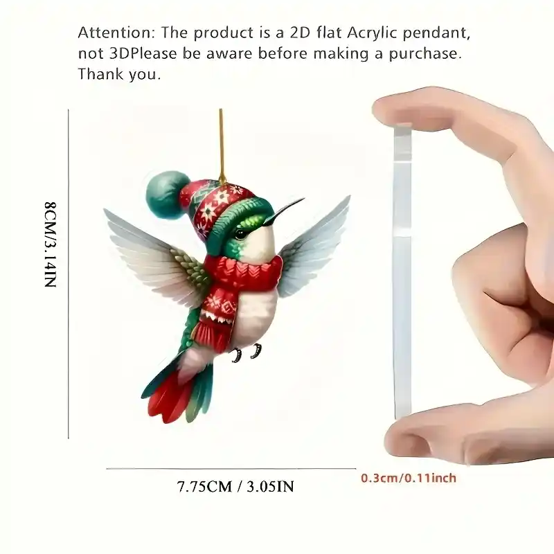 2d Christmas Bird Keychain With Red & Green Accents Pendant Whimsical Acrylic Ornament Car Móc Treo Đeo Thoại, Standee, Móc Khoá In Theo Yêu Cầu, Chất Liệu Mica Dày 4mm, Kích Thước 5.5 Cm, Có In Test Mẫu