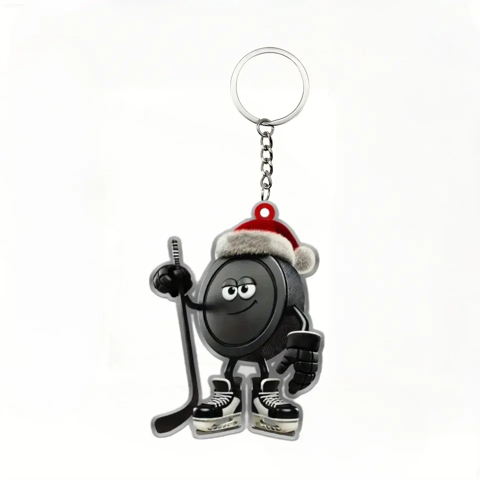 2d Christmas Ice Hockey Keychain 1/6pcs Sporty Theme Pendant Acrylic Ornament Hanging Móc Treo Đeo Thoại, Standee, Móc Khoá In Theo Yêu Cầu, Chất Liệu Mica Dày 4mm, Kích Thước 5.5 Cm, Có In Test Mẫu