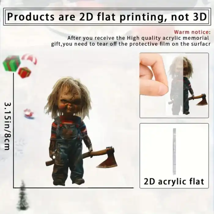 2d Chucky Doll Keychain Halloween Themed Pendant Acrylic Ornament Charm,hanging Decoration Móc Treo Đeo Thoại, Standee, Móc Khoá In Theo Yêu Cầu, Chất Liệu Mica Dày 4mm, Kích Thước 5.5 Cm, Có In Test Mẫu