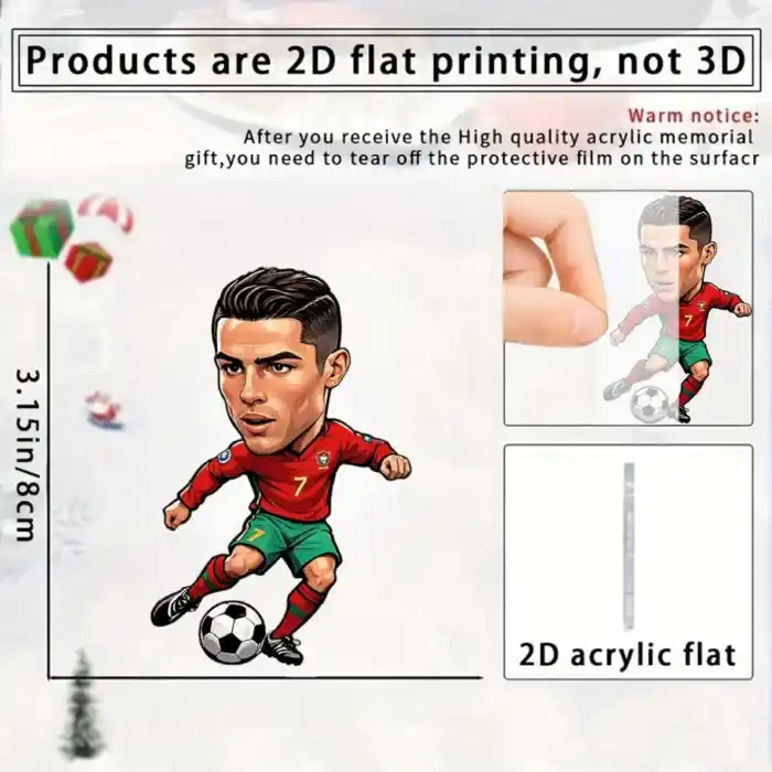 2d Cristiano Ronaldo Pendant Soccer Player Keychain Football Sport Flat Acrylic Ornament For Móc Treo Đeo Thoại, Standee, Móc Khoá In Theo Yêu Cầu, Chất Liệu Mica Dày 4mm, Kích Thước 5.5 Cm, Có In Test Mẫu
