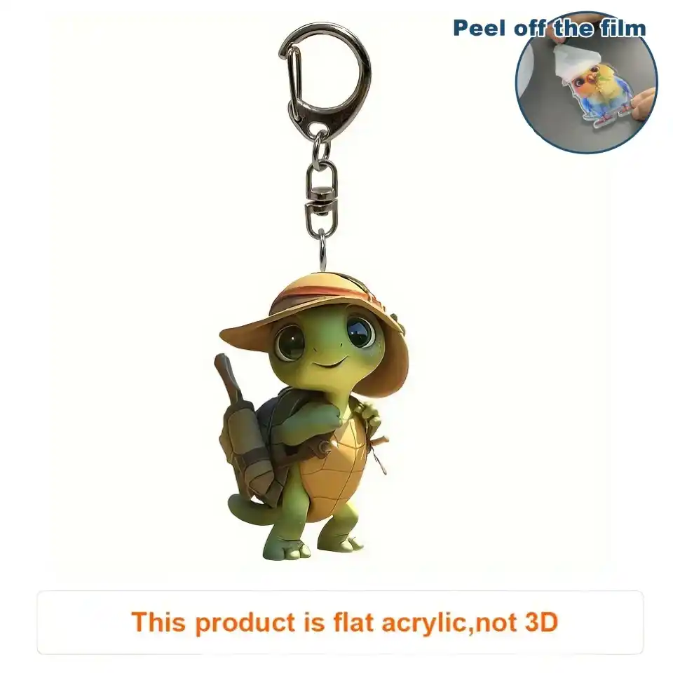 2d Cute Adventure Turtle Keychain Cartoon Tortoise Pendant Flat Acrylic Hanging Charm,for Móc Treo Đeo Thoại, Standee, Móc Khoá In Theo Yêu Cầu, Chất Liệu Mica Dày 4mm, Kích Thước 5.5 Cm, Có In Test Mẫu