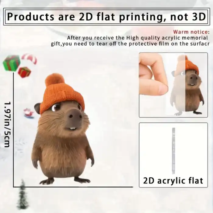 2d Cute Beaver Keychain Cartoon Animal In Hat Pendant Acrylic Ornament Charms Hanging Móc Treo Đeo Thoại, Standee, Móc Khoá In Theo Yêu Cầu, Chất Liệu Mica Dày 4mm, Kích Thước 5.5 Cm, Có In Test Mẫu