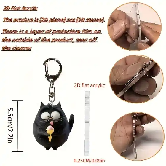 2d Cute Black Cat Keychain Pet-themed Acrylic Hanging Ornament With Icecream Fun Car Pendant Móc Treo Đeo Thoại, Standee, Móc Khoá In Theo Yêu Cầu, Chất Liệu Mica Dày 4mm, Kích Thước 5.5 Cm, Có In Test Mẫu