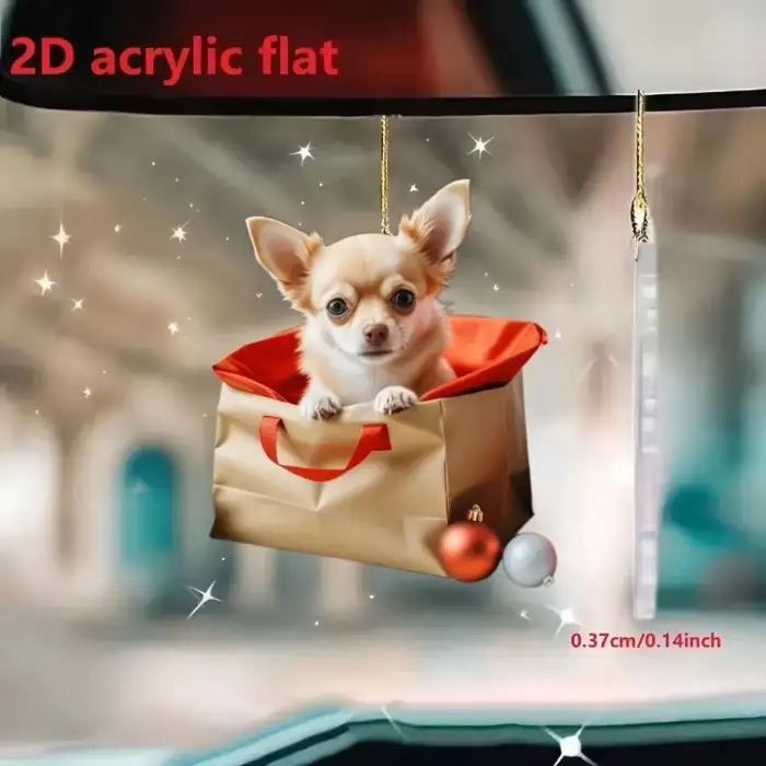 2d Cute Chihuahua Keychain Dog In Bag Acrylic Chic Puppy Pendant Versatile Charm,decor For Móc Treo Đeo Thoại, Standee, Móc Khoá In Theo Yêu Cầu, Chất Liệu Mica Dày 4mm, Kích Thước 5.5 Cm, Có In Test Mẫu