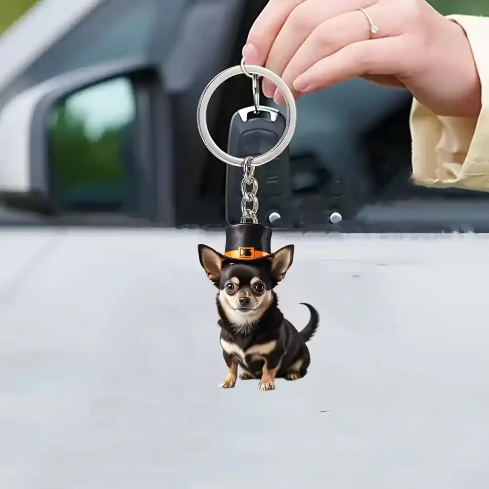 2d Cute Chihuahua Pendant Halloween Puppy Acrylic Keychain Charm For Car Mirrors Backpacks Móc Treo Đeo Thoại, Standee, Móc Khoá In Theo Yêu Cầu, Chất Liệu Mica Dày 4mm, Kích Thước 5.5 Cm, Có In Test Mẫu