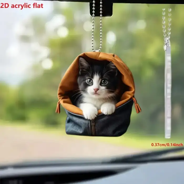 2d Cute Cow Cat Pendant Chic Kitten In Bag Acrylic Keychain Car Versatile Charm For Car Móc Treo Đeo Thoại, Standee, Móc Khoá In Theo Yêu Cầu, Chất Liệu Mica Dày 4mm, Kích Thước 5.5 Cm, Có In Test Mẫu
