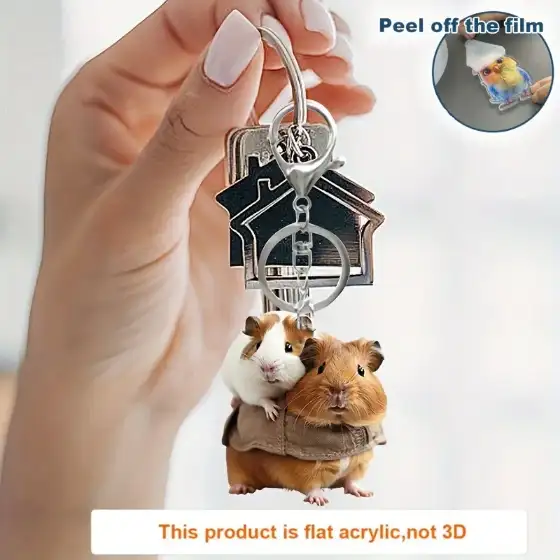 2d Cute Double Guinea Pigs Keychain Animal Design Pendant Flat Acrylic Versatile Charm,for Móc Treo Đeo Thoại, Standee, Móc Khoá In Theo Yêu Cầu, Chất Liệu Mica Dày 4mm, Kích Thước 5.5 Cm, Có In Test Mẫu