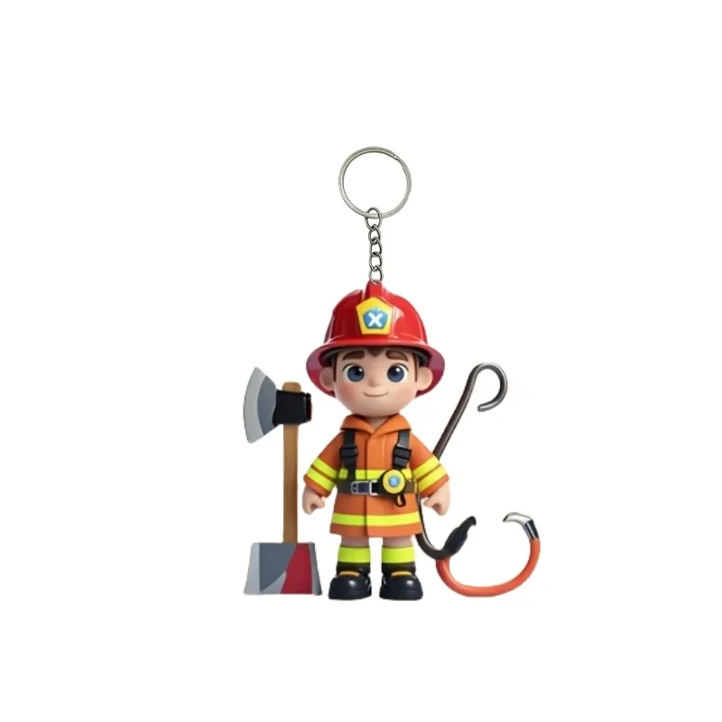 2d Cute European Firefighter With Axe & Hook Playful Design Acrylic Keychain Christmas Gifts Móc Treo Đeo Thoại, Standee, Móc Khoá In Theo Yêu Cầu, Chất Liệu Mica Dày 4mm, Kích Thước 5.5 Cm, Có In Test Mẫu