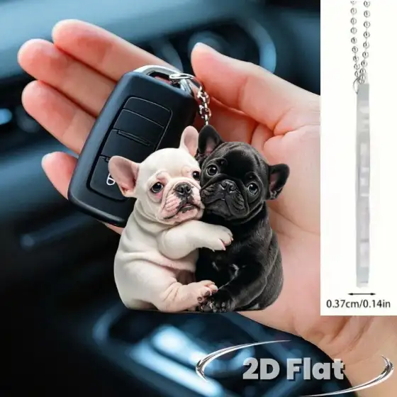 2d Cute French Bulldog Keychain Cool Puppy Flat Acrylic Pendant Versatile Charm Decor For Car Móc Treo Đeo Thoại, Standee, Móc Khoá In Theo Yêu Cầu, Chất Liệu Mica Dày 4mm, Kích Thước 5.5 Cm, Có In Test Mẫu