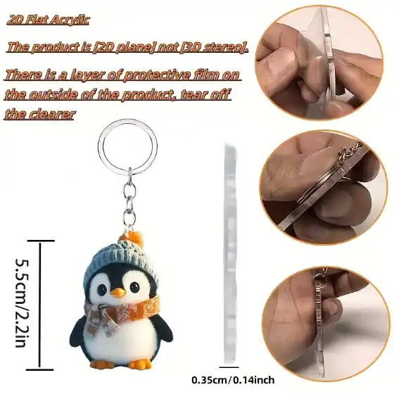 2d Cute Penguin Keychain Wearing Hat Hanging Ornament Acrylic Car Backpack Accessory Perfect Móc Treo Đeo Thoại, Standee, Móc Khoá In Theo Yêu Cầu, Chất Liệu Mica Dày 4mm, Kích Thước 5.5 Cm, Có In Test Mẫu