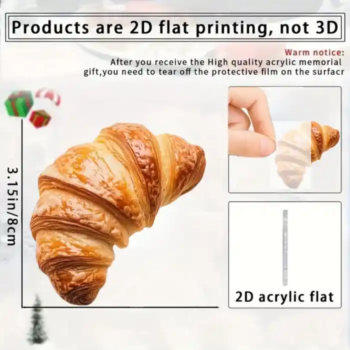2d Delicious Croissant Pendant Bread Themed Keychain Flat Acrylic Ornament Hanging Decoration Móc Treo Đeo Thoại, Standee, Móc Khoá In Theo Yêu Cầu, Chất Liệu Mica Dày 4mm, Kích Thước 5.5 Cm, Có In Test Mẫu