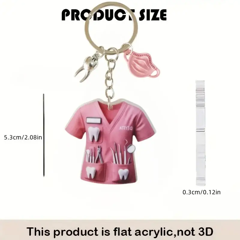 2d Dentist Costume Pendant Pink Acrylic Doctor Themed Keychain Chic Ornament Charm For Car & Móc Treo Đeo Thoại, Standee, Móc Khoá In Theo Yêu Cầu, Chất Liệu Mica Dày 4mm, Kích Thước 5.5 Cm, Có In Test Mẫu