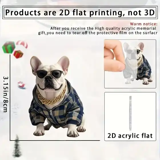 2d Dressed French Bulldog Keychain Fashion Chic Puppy Pendant Flat Acrylic Hanging Móc Treo Đeo Thoại, Standee, Móc Khoá In Theo Yêu Cầu, Chất Liệu Mica Dày 4mm, Kích Thước 5.5 Cm, Có In Test Mẫu