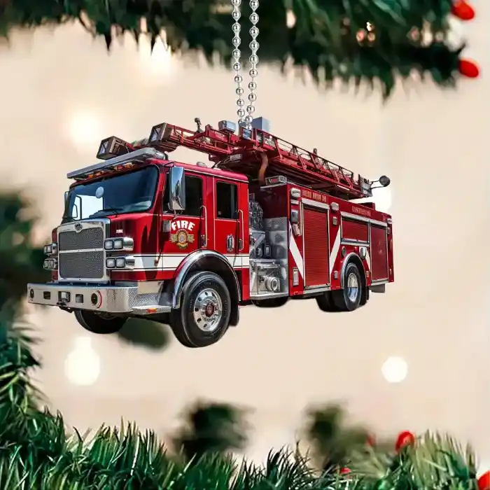 2d Fire Fighting Truck Keychain Unique Acrylic Pendant Charm For Car Mirror Wallets Backpacks Móc Treo Đeo Thoại, Standee, Móc Khoá In Theo Yêu Cầu, Chất Liệu Mica Dày 4mm, Kích Thước 5.5 Cm, Có In Test Mẫu
