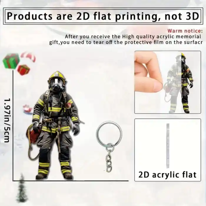2d Firemen Warrior Keychain Firefighter Pendant Flat Acrylic Ornament Charms Hanging Móc Treo Đeo Thoại, Standee, Móc Khoá In Theo Yêu Cầu, Chất Liệu Mica Dày 4mm, Kích Thước 5.5 Cm, Có In Test Mẫu