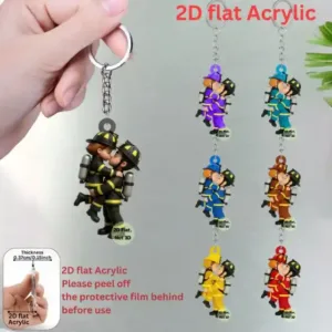 2d Firemen Warrior Keychain Firefighter Pendant Flat Acrylic Ornament Charms Hanging Móc Treo Đeo Thoại, Standee, Móc Khoá In Theo Yêu Cầu, Chất Liệu Mica Dày 4mm, Kích Thước 5.5 Cm, Có In Test Mẫu