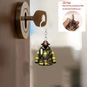 2d Firemen Warrior Keychain Firefighter Pendant Flat Acrylic Ornament Charms Hanging Móc Treo Đeo Thoại, Standee, Móc Khoá In Theo Yêu Cầu, Chất Liệu Mica Dày 4mm, Kích Thước 5.5 Cm, Có In Test Mẫu