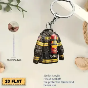 2d Firemen Warrior Keychain Firefighter Pendant Flat Acrylic Ornament Charms Hanging Móc Treo Đeo Thoại, Standee, Móc Khoá In Theo Yêu Cầu, Chất Liệu Mica Dày 4mm, Kích Thước 5.5 Cm, Có In Test Mẫu