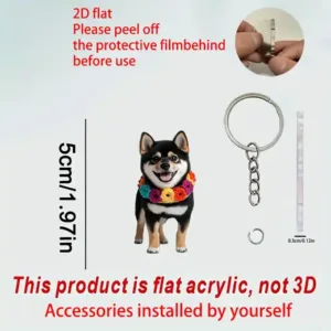 Elementor #3284 2d Floral Wreath Dog Keychain, Creative Pendant Ornament Flat Acrylic Hanging Charm For Móc Treo Đeo Thoại, Standee, Móc Khoá In Theo Yêu Cầu, Chất Liệu Mica Dày 4mm, Kích Thước 5.5 Cm, Có In Test Mẫu