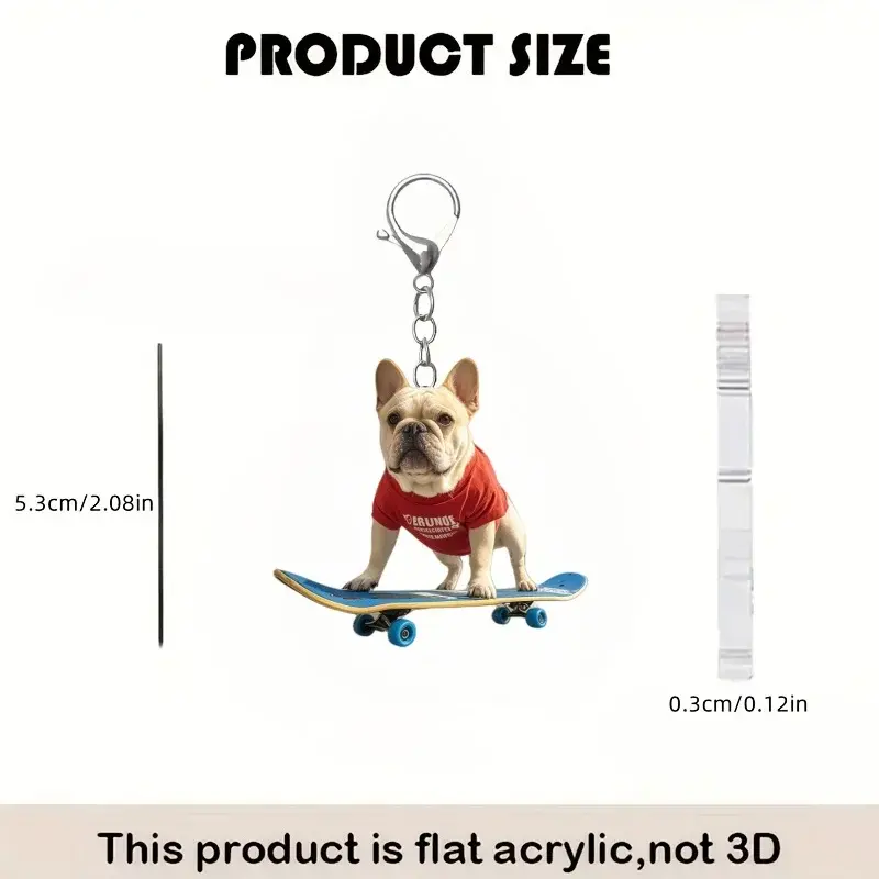 2d-french-bulldog-keychain-chic-skateboa-var2-1789451401798-894 2d French Bulldog Keychain Chic Skateboarding Puppy Pendant Cute Flat Acrylic Hanging Charm Móc Treo Đeo Thoại, Standee, Móc Khoá In Theo Yêu Cầu, Chất Liệu Mica Dày 4mm, Kích Thước 5.5 Cm, Có In Test Mẫu