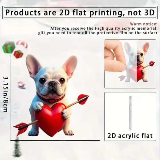 2d French Bulldog Pendant Cute Puppy With Arrow Of Love Keychain Flat Acrylic Hanging Charm Móc Treo Đeo Thoại, Standee, Móc Khoá In Theo Yêu Cầu, Chất Liệu Mica Dày 4mm, Kích Thước 5.5 Cm, Có In Test Mẫu