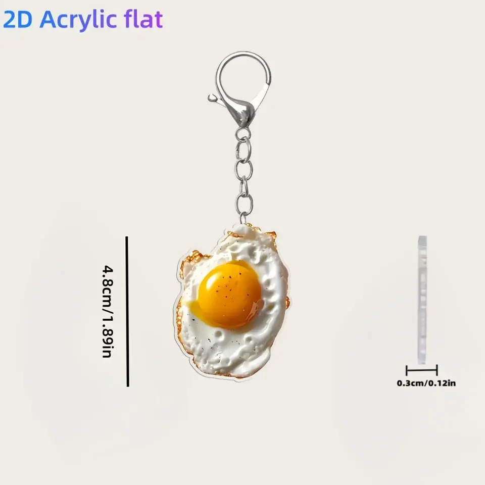 2d Fried Egg Keychain Flat Acrylic Decoration Perfect For Backpacks And Christmas Tree Ideal Móc Treo Đeo Thoại, Standee, Móc Khoá In Theo Yêu Cầu, Chất Liệu Mica Dày 4mm, Kích Thước 5.5 Cm, Có In Test Mẫu
