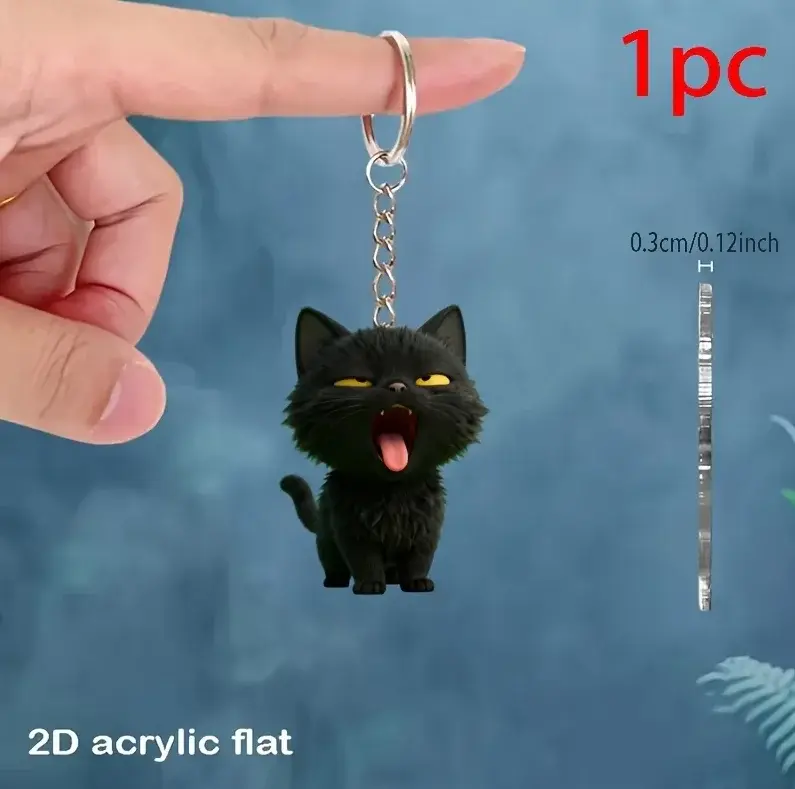 2d Fun Coffee Black Cat Keychain Cute Cartoon Kitten Charm Flat Acrylic Pendant Versatile For Móc Treo Đeo Thoại, Standee, Móc Khoá In Theo Yêu Cầu, Chất Liệu Mica Dày 4mm, Kích Thước 5.5 Cm, Có In Test Mẫu